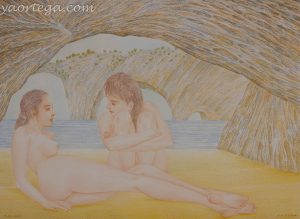 femmes ensemble, grotte, terrasse