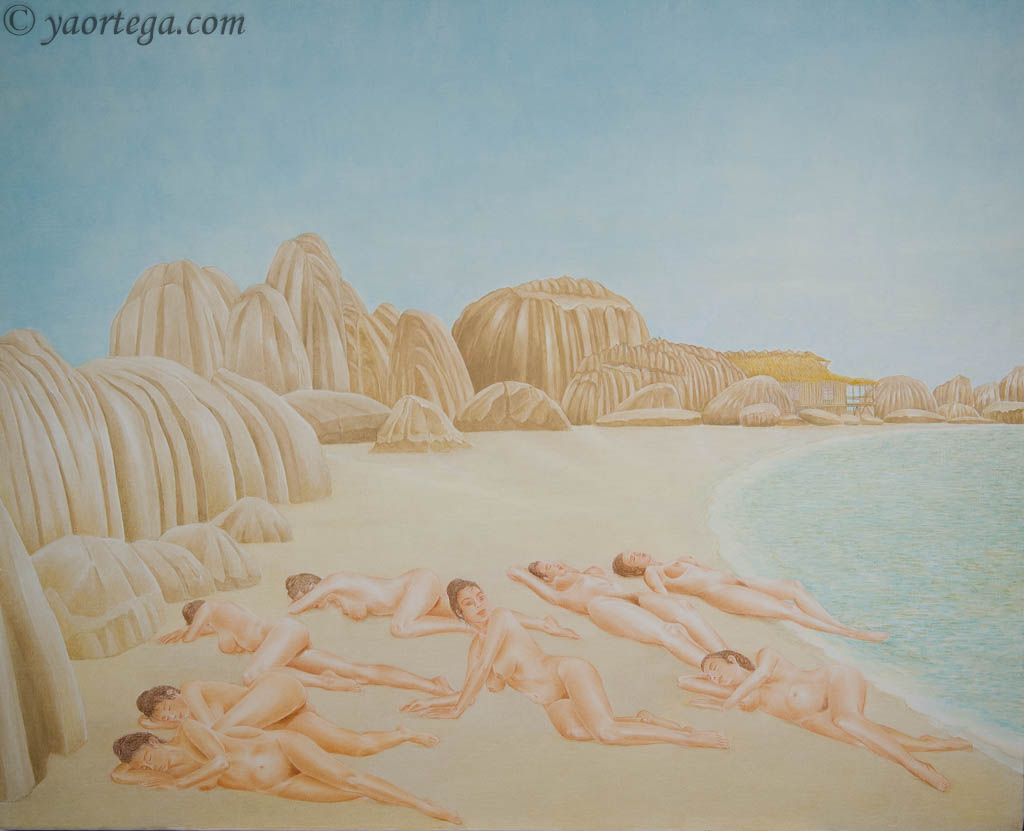 bixe, couchées sur le sable, nus, repros, seychelles